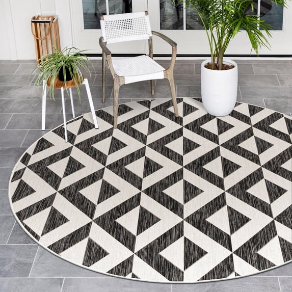Jill Zarin Outdoor Collection Area Rug - Napa (5' 3" Round Charcoal Gray/Ivory)