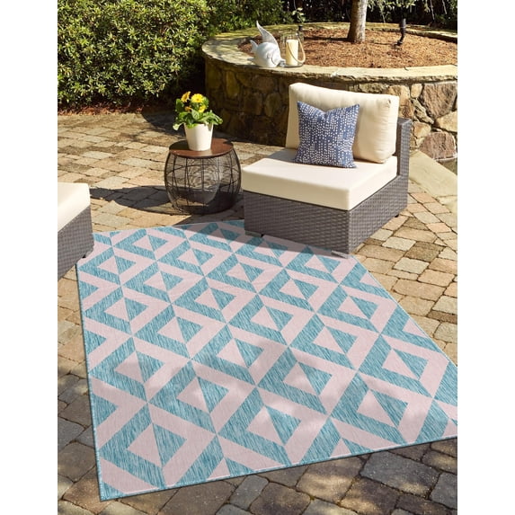 Jill Zarin Outdoor Collection Area Rug - Napa (6' 1" x 9' Rectangle Pink and Aqua/Light Blue)