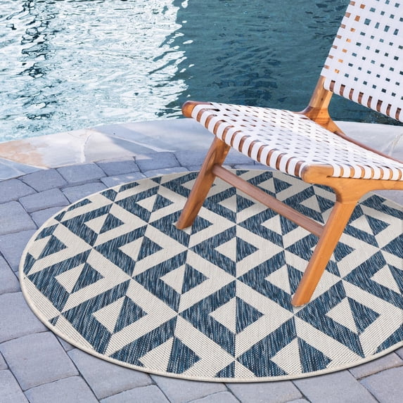Jill Zarin Outdoor Collection Area Rug - Napa (6' 7" Round Blue/Ivory)
