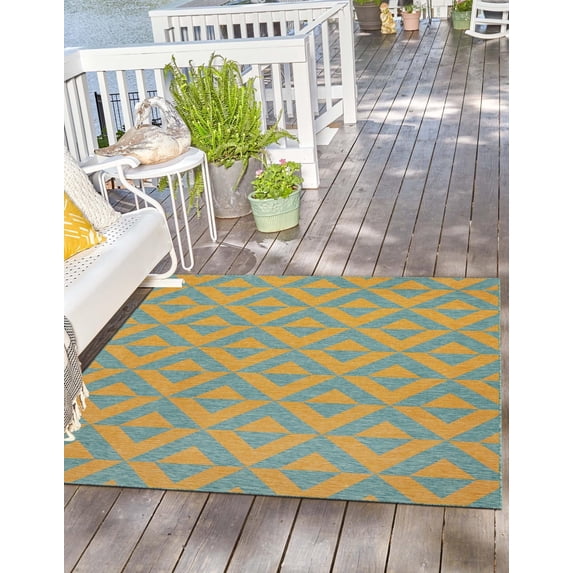 Jill Zarin Outdoor Collection Area Rug - Napa (7' 10" Square Yellow and Aqua/Yellow)