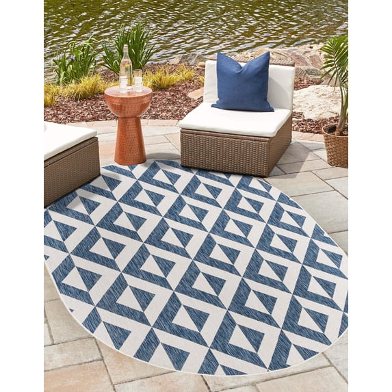 Jill Zarin Outdoor Collection Area Rug - Napa (7' 10" x 10' Oval Blue/Ivory)