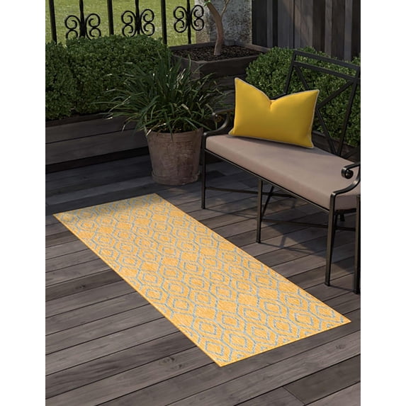 Jill Zarin Outdoor Collection Area Rug - Turks and Caicos (2' x 6' 1" Runner Yellow and Aqua/Light Blue)