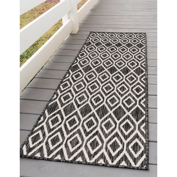 Jill Zarin Outdoor Collection Area Rug - Turks and Caicos (2' x 8' Runner Charcoal Gray/Ivory)