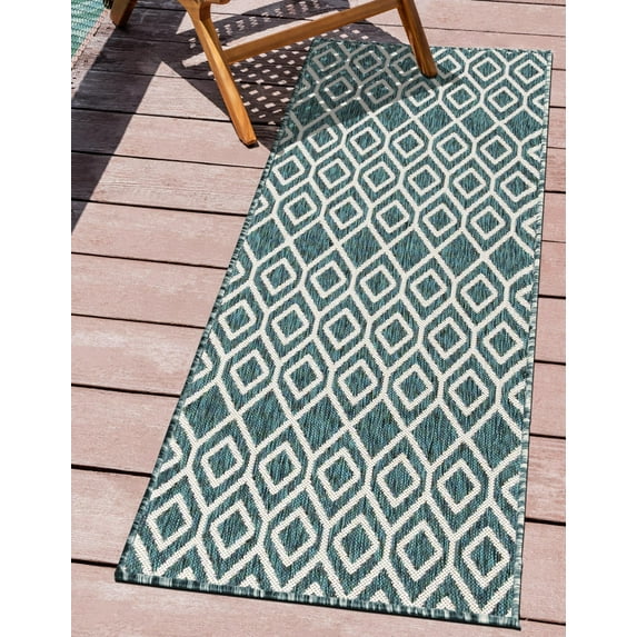 Jill Zarin Outdoor Collection Area Rug - Turks and Caicos (2' x 8' Runner Teal/Ivory)