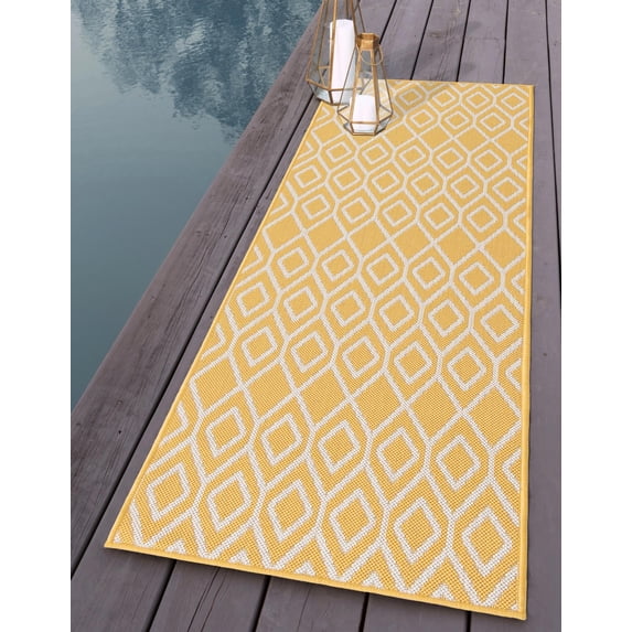 Jill Zarin Outdoor Collection Area Rug - Turks and Caicos (2' x 8' Runner Yellow Ivory/Ivory)
