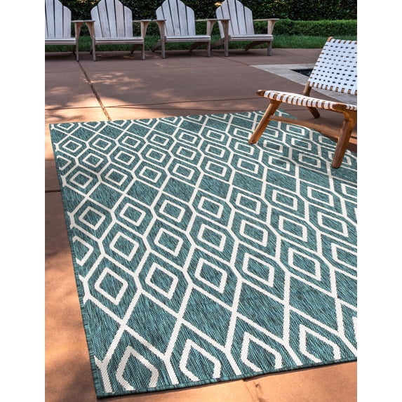 Jill Zarin Outdoor Collection Area Rug - Turks and Caicos (4' 1" x 6' 1" Rectangle Teal/Ivory)