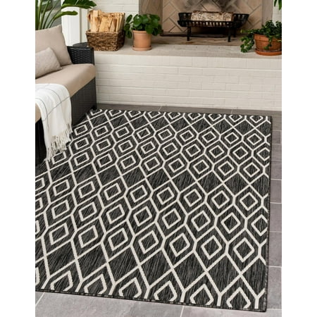 Jill Zarin Outdoor Collection Area Rug - Turks and Caicos (5' 3" x 8' Rectangle Charcoal Gray/Ivory)