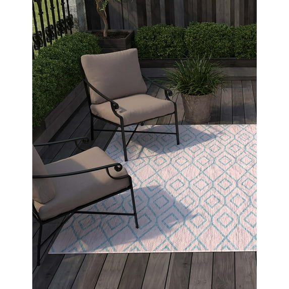 Jill Zarin Outdoor Collection Area Rug - Turks and Caicos (7' 10" Square Pink and Aqua/Light Blue)