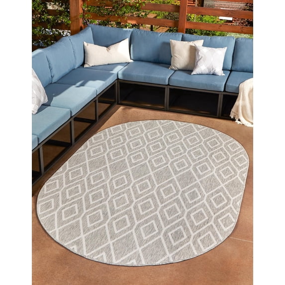 Jill Zarin Outdoor Collection Area Rug - Turks and Caicos (7' 10" x 10' Oval Gray Cream/Cream)