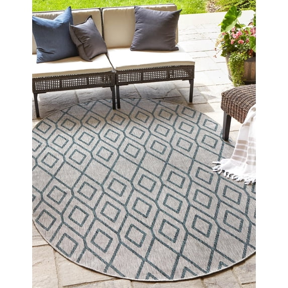 Jill Zarin Outdoor Collection Area Rug - Turks and Caicos (7' 10" x 10' Oval Gray Teal/Teal)