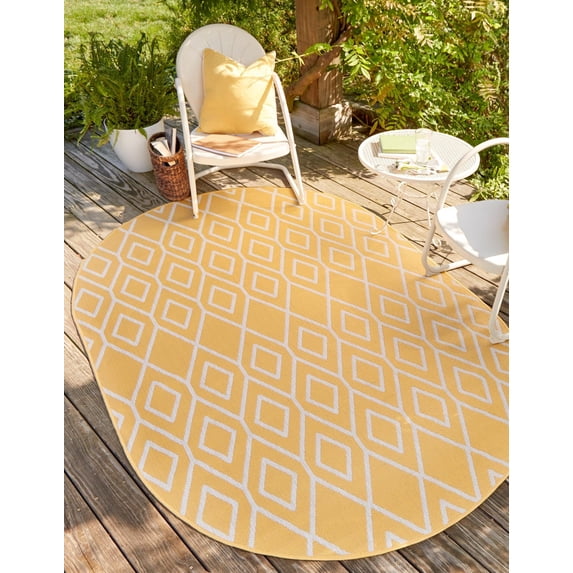 Jill Zarin Outdoor Collection Area Rug - Turks and Caicos (7' 10" x 10' Oval Yellow Ivory/Ivory)