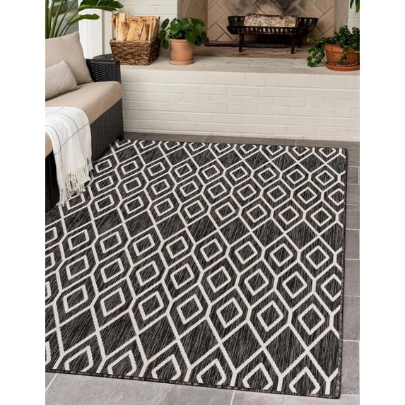 Jill Zarin Outdoor Collection Area Rug - Turks and Caicos (7' 10" x 10' Rectangle Charcoal Gray/Ivory)