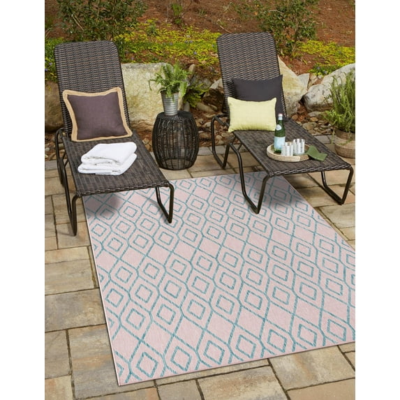 Jill Zarin Outdoor Collection Area Rug - Turks and Caicos (7' 10" x 10' Rectangle Pink and Aqua/Light Blue)