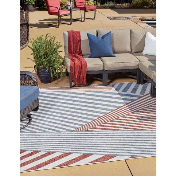Jill Zarin Outdoor Collection Area Rug - Washington (7' 10" Square Blue/Red)