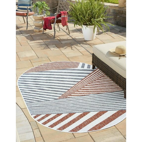Jill Zarin Outdoor Collection Area Rug - Washington (7' 10" x 10' Oval Blue/Red)