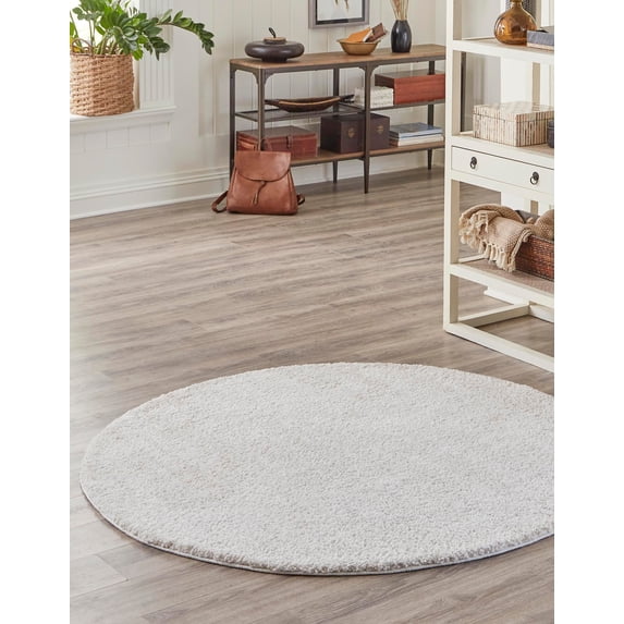 Jill Zarin Shaggy Chic Collection Area Rug - Shaggy (3' 3" Round Sea Salt White)