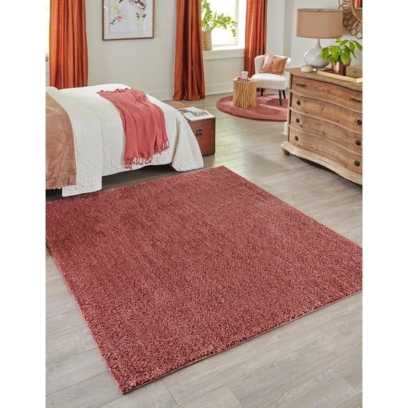 Jill Zarin Shaggy Chic Collection Area Rug - Shaggy (6' 5" Square Pomegranate Red)