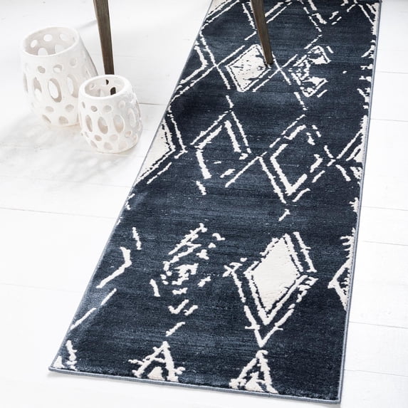Jill Zarin Uptown Collection Area Rug - Carnegie Hill (2' 7" x 8' Runner Navy Blue/Ivory)