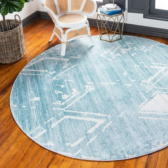 Jill Zarin Uptown Collection Area Rug - Carnegie Hill (3' 3" Round Turquoise/Ivory)