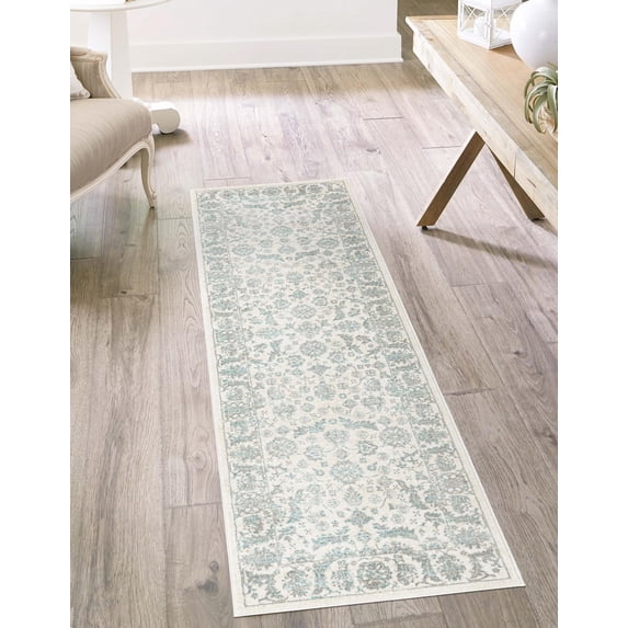Jill Zarin Uptown Collection Area Rug - Central Park (2' 7" x 13' 11" Runner Teal/Ivory)