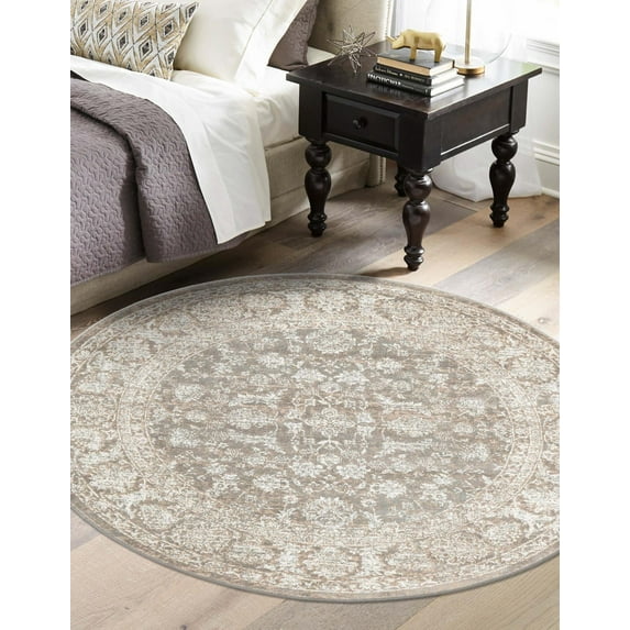 Jill Zarin Uptown Collection Area Rug - Central Park (3' 3" Round Gray/Ivory)