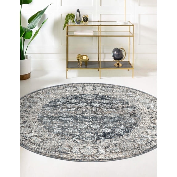 Jill Zarin Uptown Collection Area Rug - Central Park (7' 10" Round Navy Blue/Ivory)