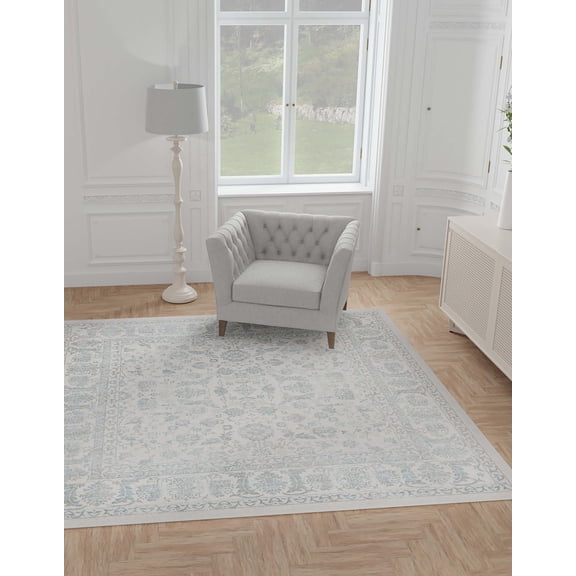 Jill Zarin Uptown Collection Area Rug - Central Park (7' 10" Square Teal/Ivory)