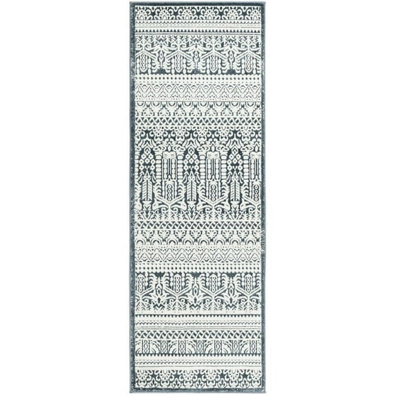 Jill Zarin Uptown Collection Area Rug - Cloisters (2' 2" x 6' 1" Runner Blue/Ivory)