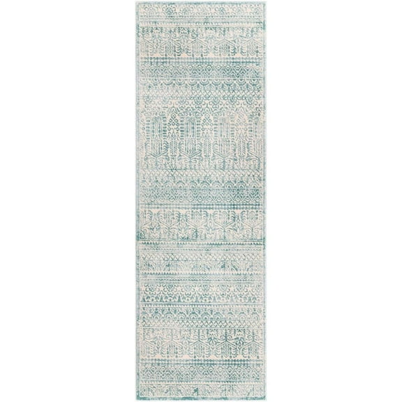 Jill Zarin Uptown Collection Area Rug - Cloisters (2' 7" x 8' Runner Teal/Ivory)
