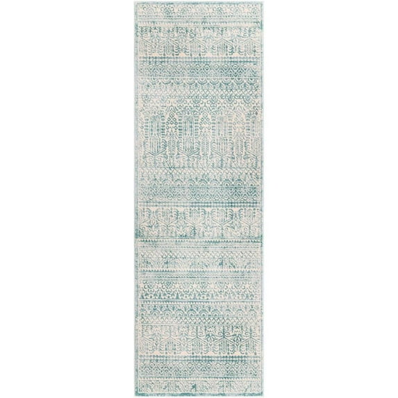 Jill Zarin Uptown Collection Area Rug - Cloisters (2' 7" x 8' Runner Teal/Ivory)