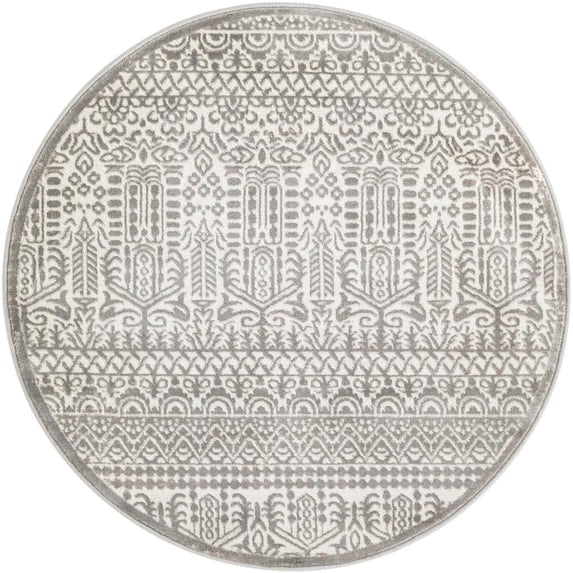 Jill Zarin Uptown Collection Area Rug - Cloisters (3' 3" Round Gray/Ivory)