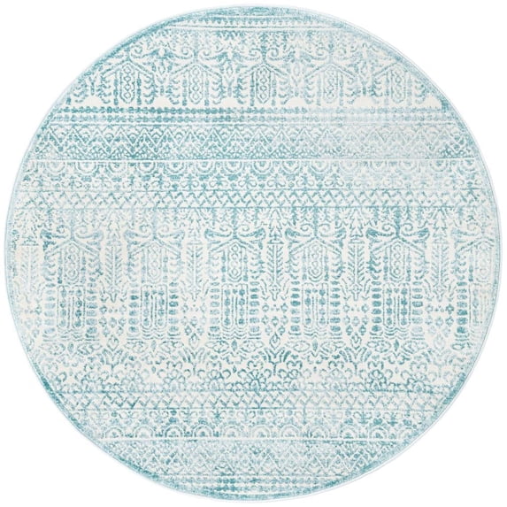 Jill Zarin Uptown Collection Area Rug - Cloisters (5' 3" Round Teal/Ivory)