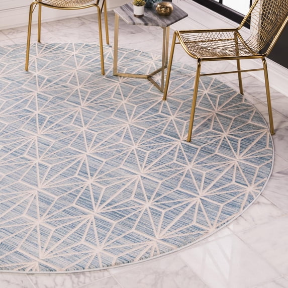 Jill Zarin Uptown Collection Area Rug - Fifth Avenue (5' 3" Round Blue/Ivory)
