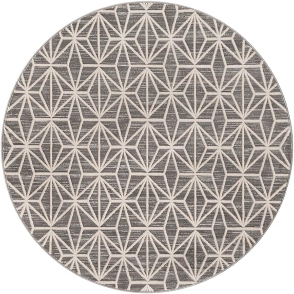 Jill Zarin Uptown Collection Area Rug - Fifth Avenue (5' 3" Round Gray/Ivory)