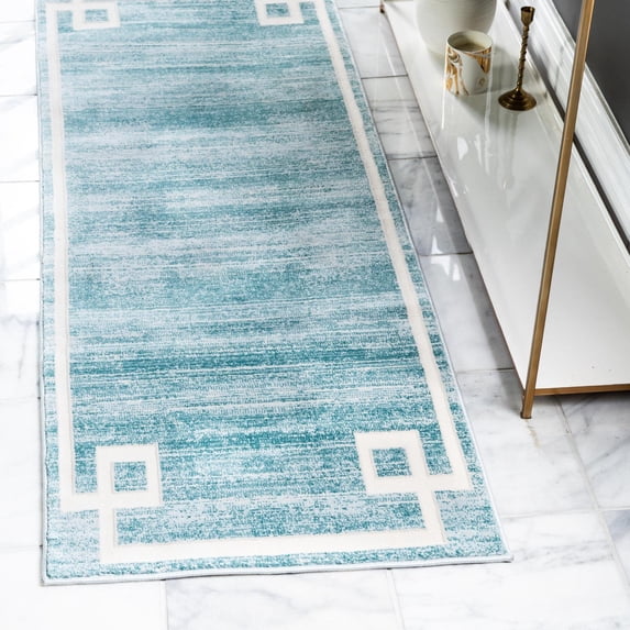 Jill Zarin Uptown Collection Area Rug - Lenox Hill (2' 7" x 8' Runner Turquoise/Ivory)