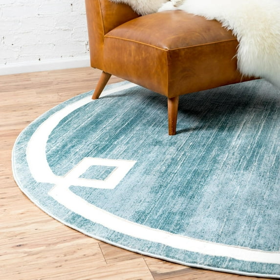 Jill Zarin Uptown Collection Area Rug - Lenox Hill (5' 3" Round Turquoise/Ivory)