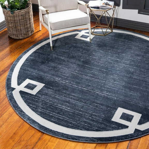 Jill Zarin Uptown Collection Area Rug - Lenox Hill (8' Round Navy Blue/Ivory)