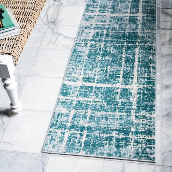 Jill Zarin Uptown Collection Area Rug - Lexington Avenue (2' 7" x 8' Runner Turquoise/Ivory)