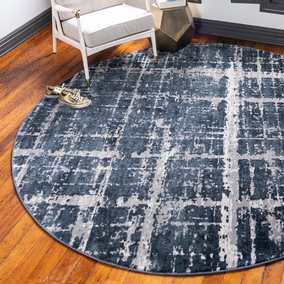Jill Zarin Uptown Collection Area Rug - Lexington Avenue (8' Round Navy Blue/Beige)