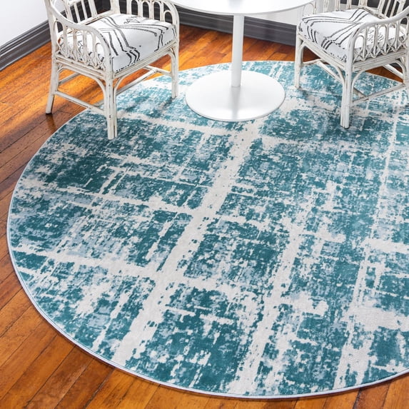 Jill Zarin Uptown Collection Area Rug - Lexington Avenue (8' Round Turquoise/Ivory)