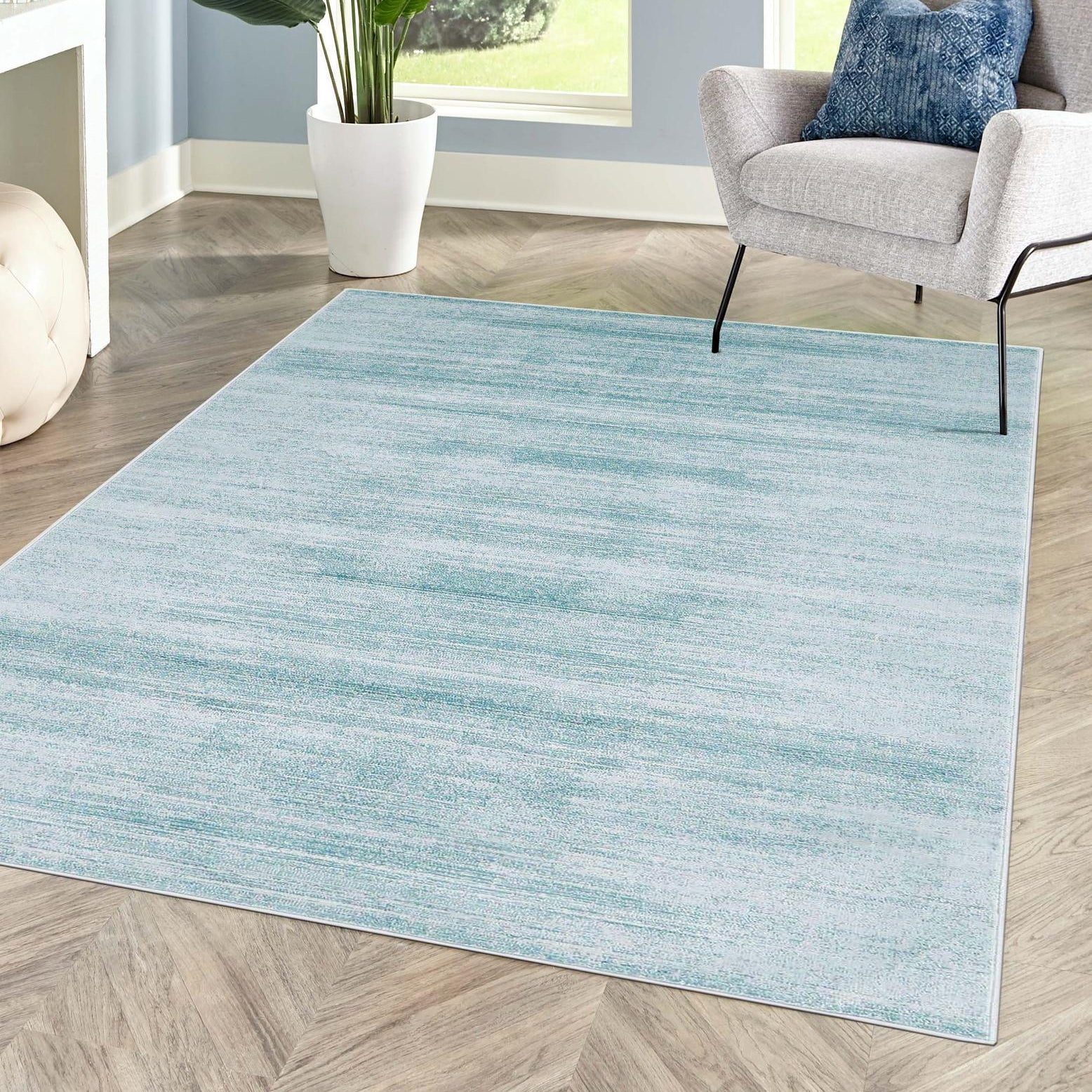 Turquoise Rectangular Easy Care Synthetic Indoor Area Rug