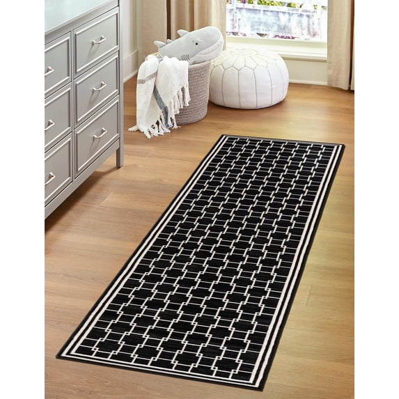 Jill Zarin Uptown Collection Area Rug - Metropolitan (2' 7" x 12' Runner Black/Ivory)