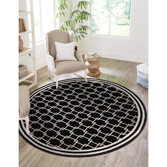 Jill Zarin Uptown Collection Area Rug - Metropolitan (4' 1" Round Black/Ivory)