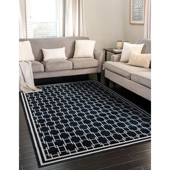 Jill Zarin Uptown Collection Area Rug - Metropolitan (6' 1" x 9' Rectangle Navy Blue/Ivory)