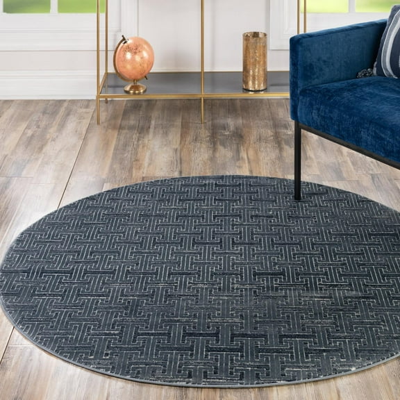 Jill Zarin Uptown Collection Area Rug - Park Avenue (8' Round Navy Blue/Ivory)