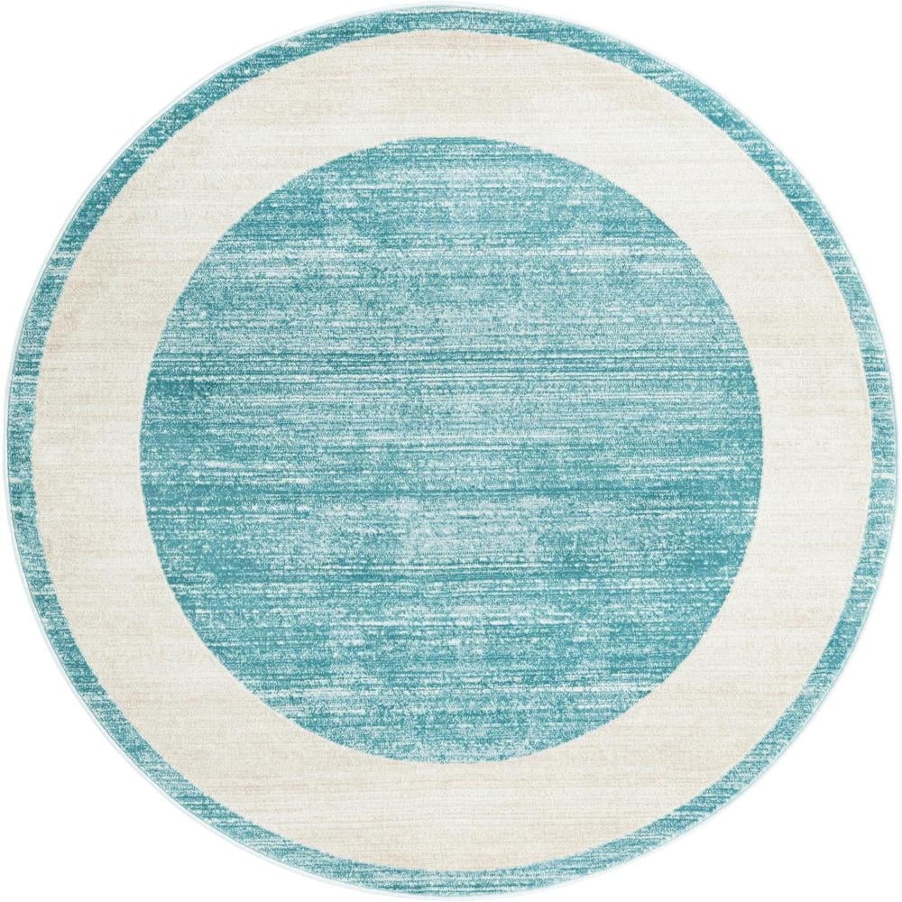 Unique Loom Jill Zarin Yorkville Area Rug – 7'10" Square, Turquoise & Ivory Modern Design