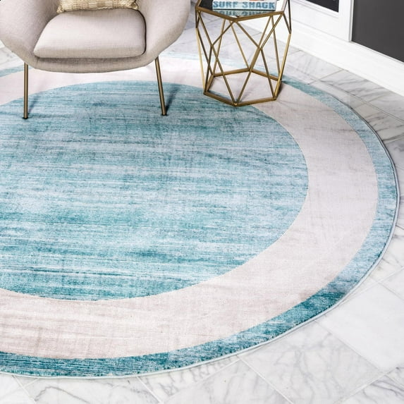 Jill Zarin Uptown Collection Area Rug - Yorkville (8' Round Turquoise/Ivory)