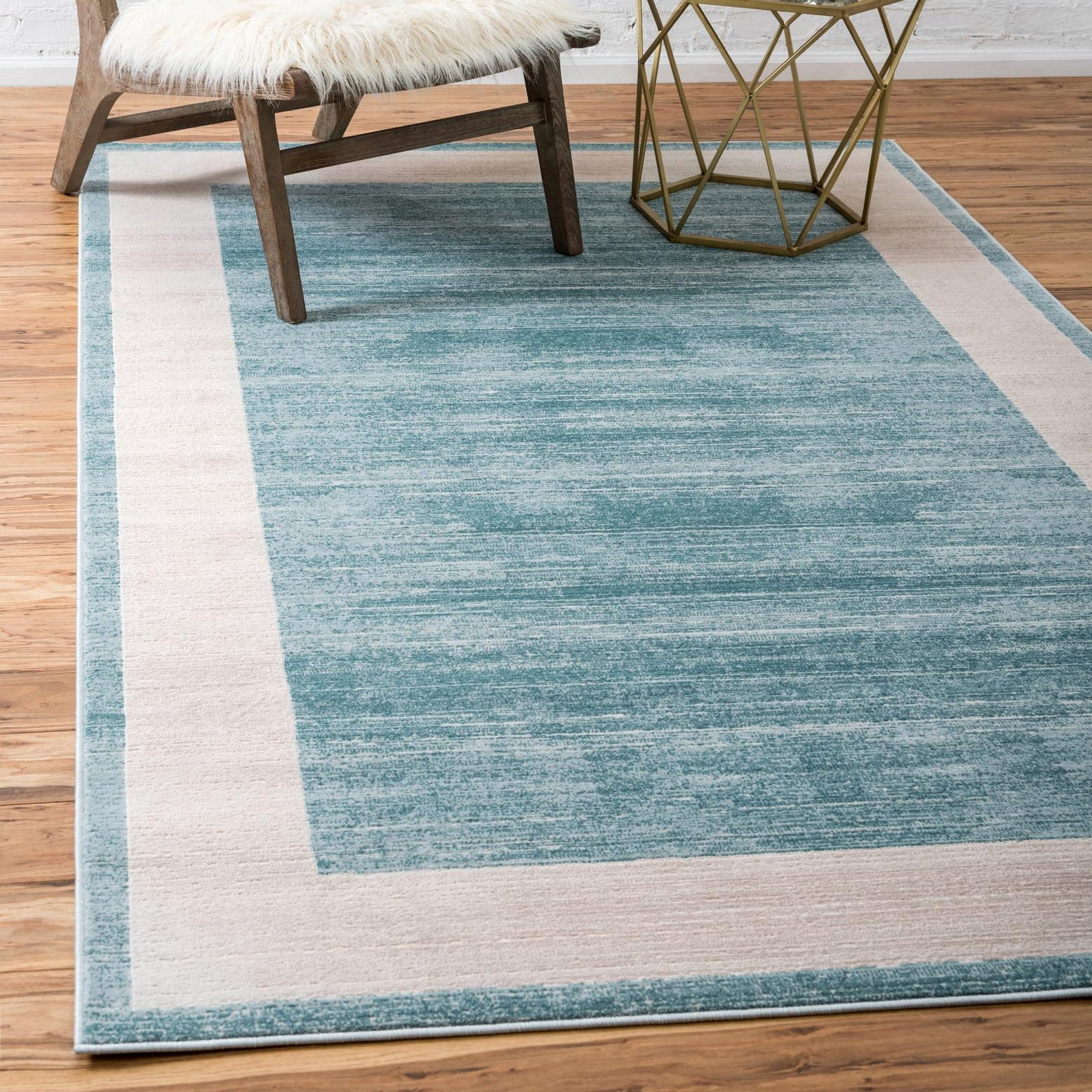 Turquoise and Beige Rectangular Reversible Synthetic Area Rug 8' x 10'
