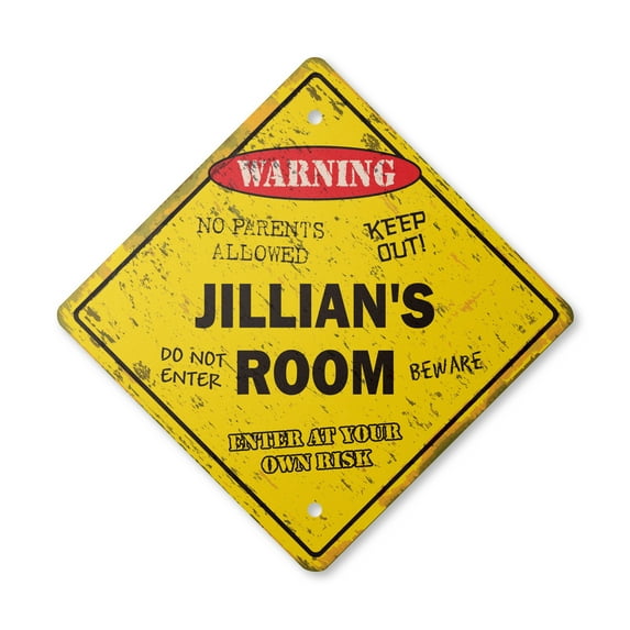 Jillian's Room Sign Vintage Crossing Zone Xing | Indoor/Outdoor Plastic | 14" Tall rustic kids bedroom decor door children's name boy girl