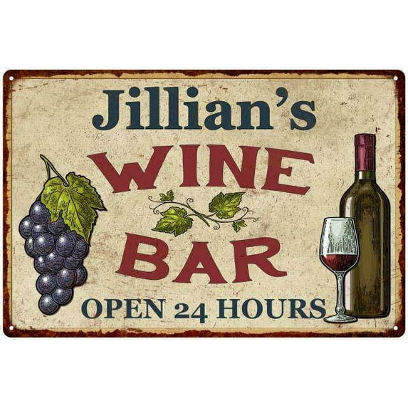 Jillian's Rustic Wine Bar Sign Wall Décor Kitchen Gift 8 x 12 Matte Finish Metal 108120056677